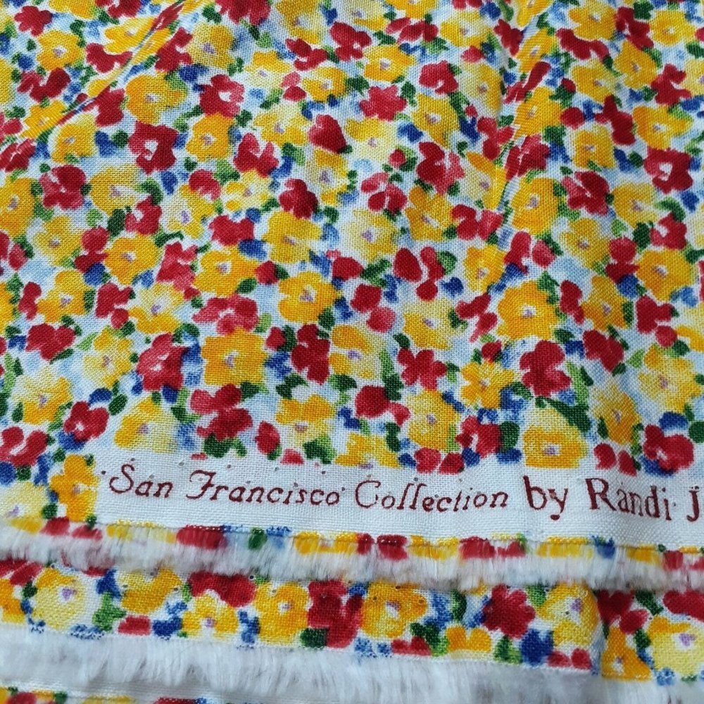 Sewing Fabric Cottagecore Yellow Red Flowers Fashion Crafting Quilting 4 yds+ 8"